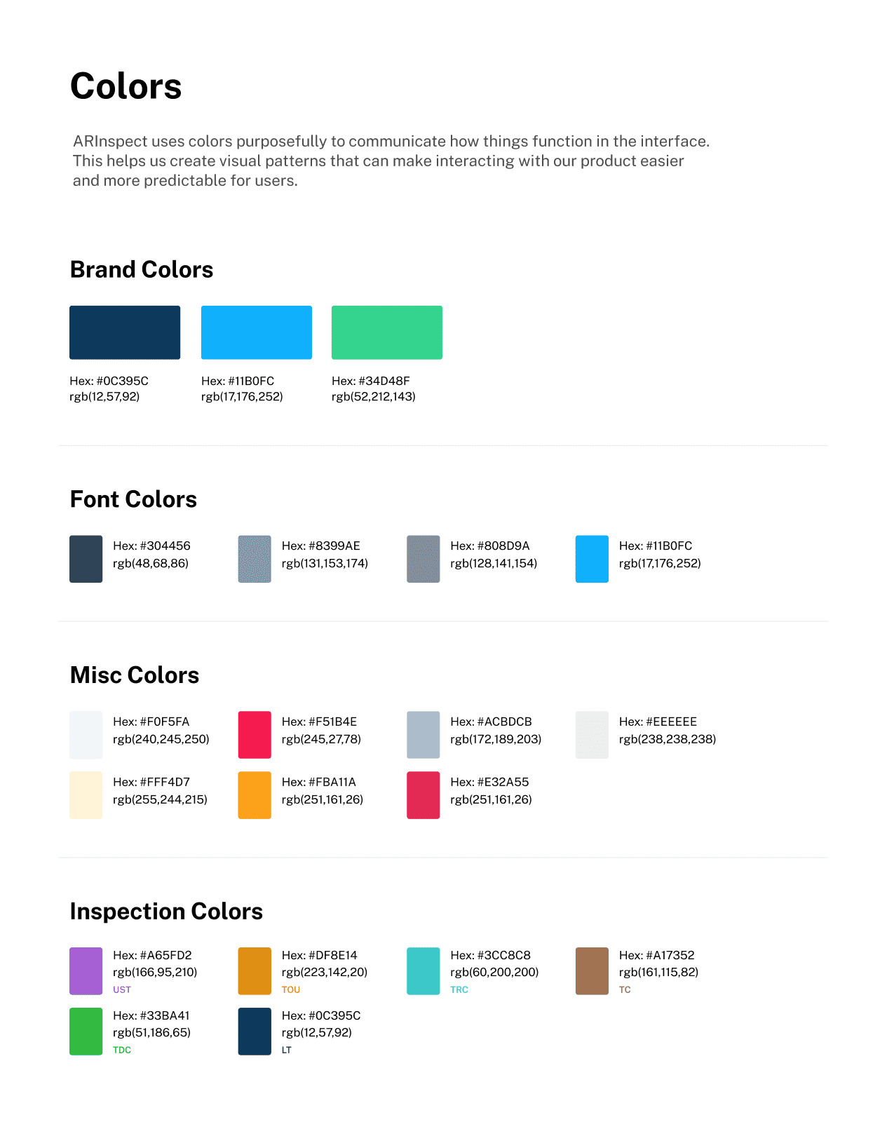 Image of page where color design guidelines are written.