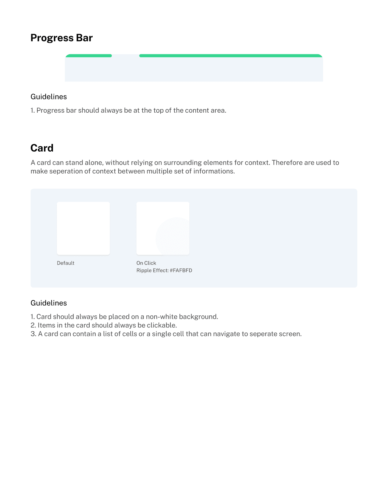 Image of page where progress bar and card design guidelines are written.