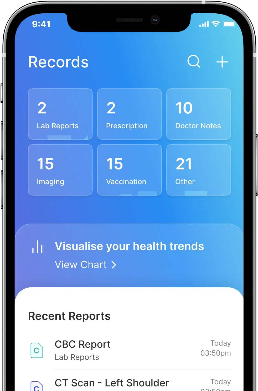 Health-e application visual appearance screen